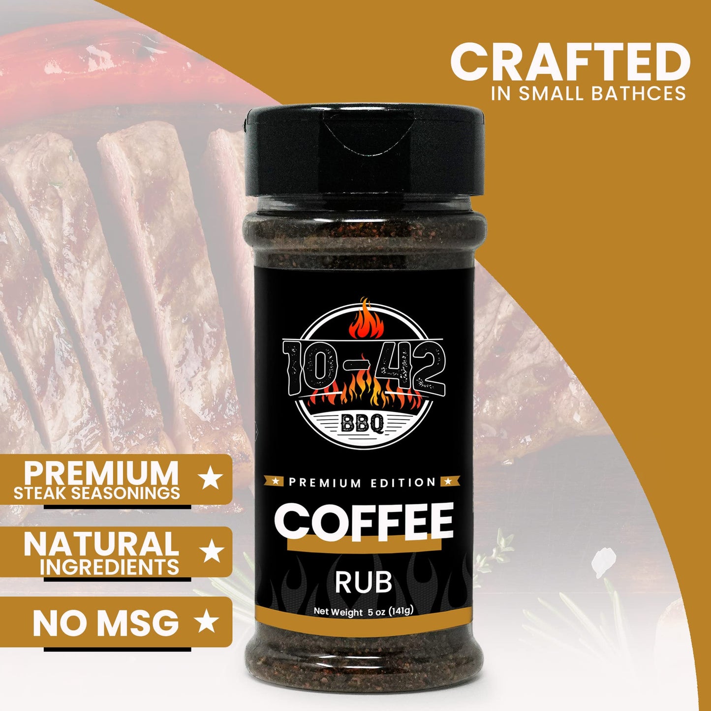Five Star Seasonings BBQ Coffee Meat Rub, NO MSG, Low Sodium, 5 oz