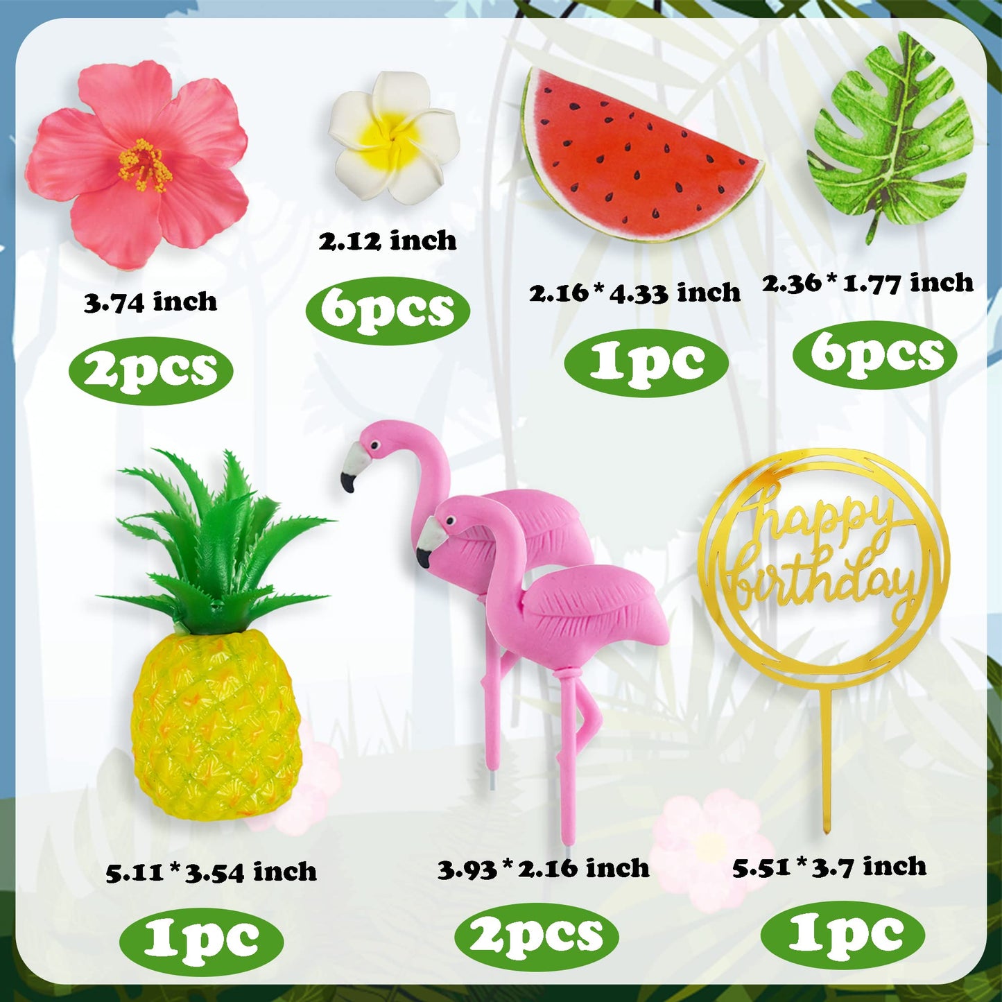 Flamingo Cake Toppers Summer Cake Decorations Pineapple And Hibiscus Flower Palm Leaf Cake Toppers For Tropical Hawaiian Beach L
