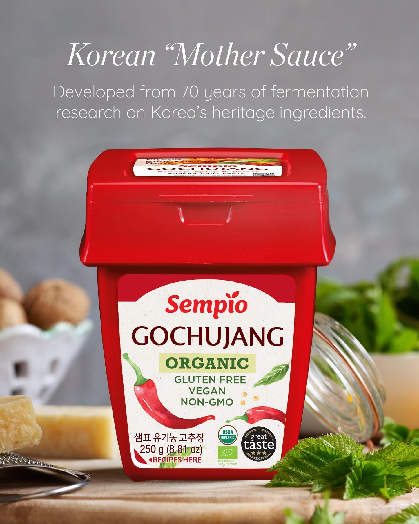 SEMPIO Organic Gluten-Free Gochujang - Korean Red Chili Pepper Paste, Spicy & Sweet Sauce, 8.8 oz for Tteokbokki & Bibimbap