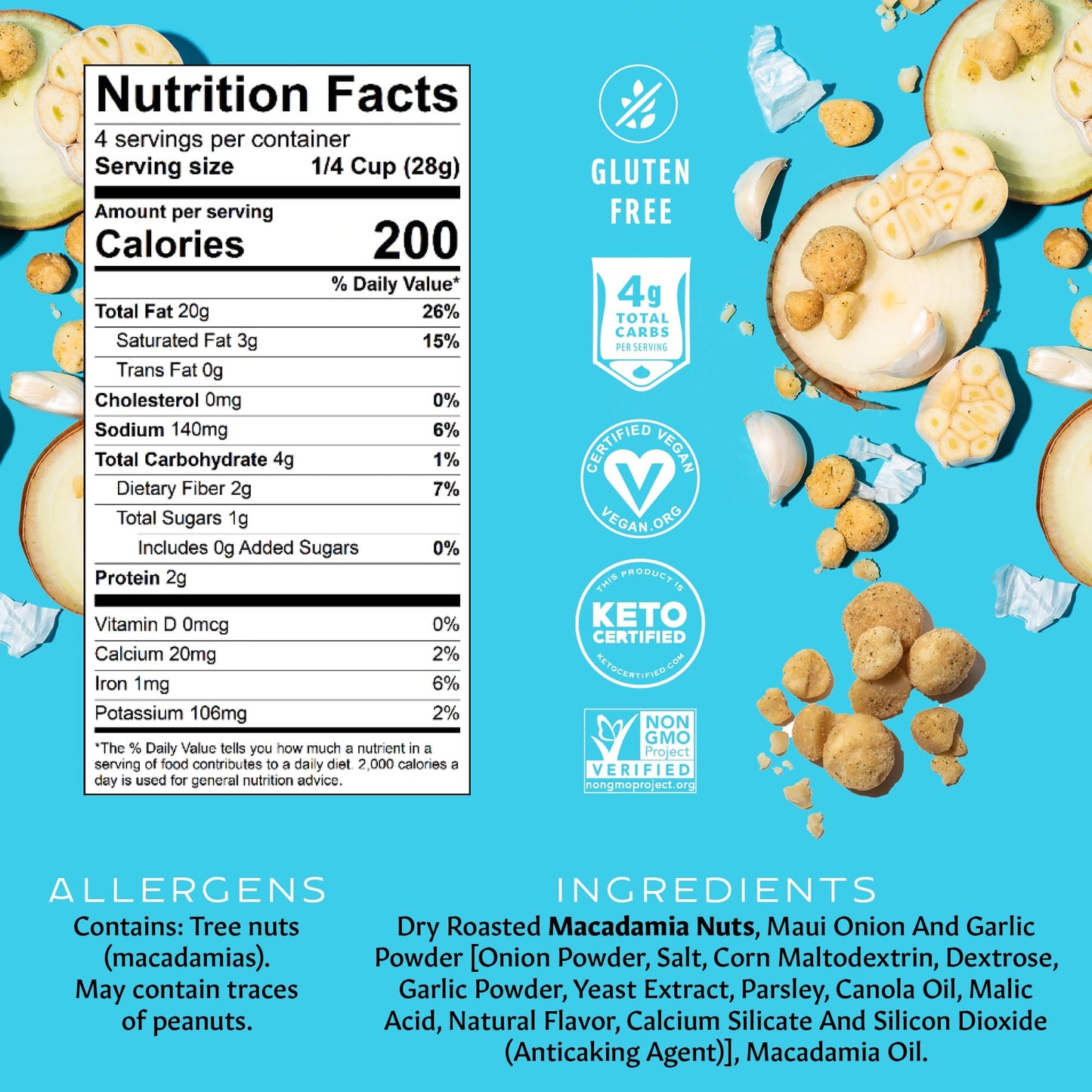 Mauna Loa Premium Hawaiian Roasted Macadamia Nuts, Maui Onion & Garlic Flavor 4 Oz (Pack Of 6)