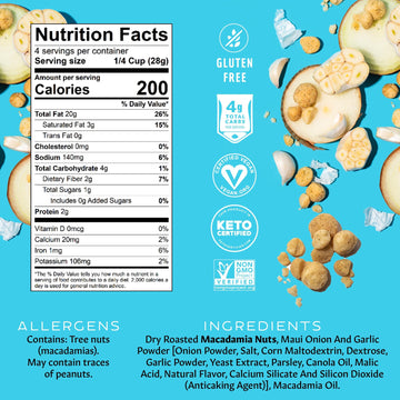 Mauna Loa Premium Hawaiian Roasted Macadamia Nuts, Maui Onion & Garlic Flavor 4 Oz (Pack Of 6)