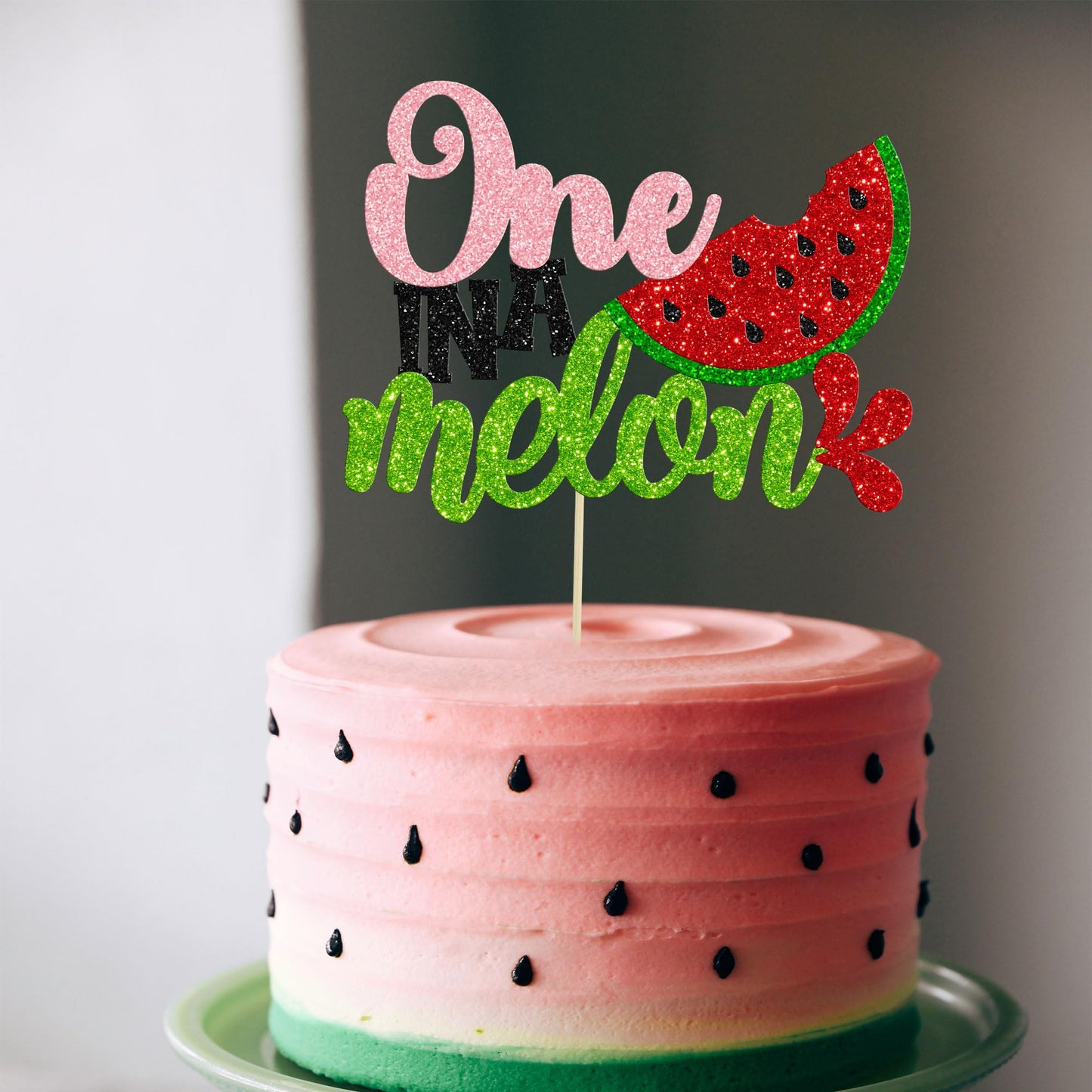 Gyufise 1Pc Watermelon Cake Topper Glitter One In A Melon Cake Pick Watermelon First Birthday Cake Decorations For Summer Fruit