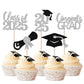 YCTHUNFISH 30 Pack Graduation Cupcake Toppers Silver Glitter Class of 2025 Decorations for Senior Party Supplies