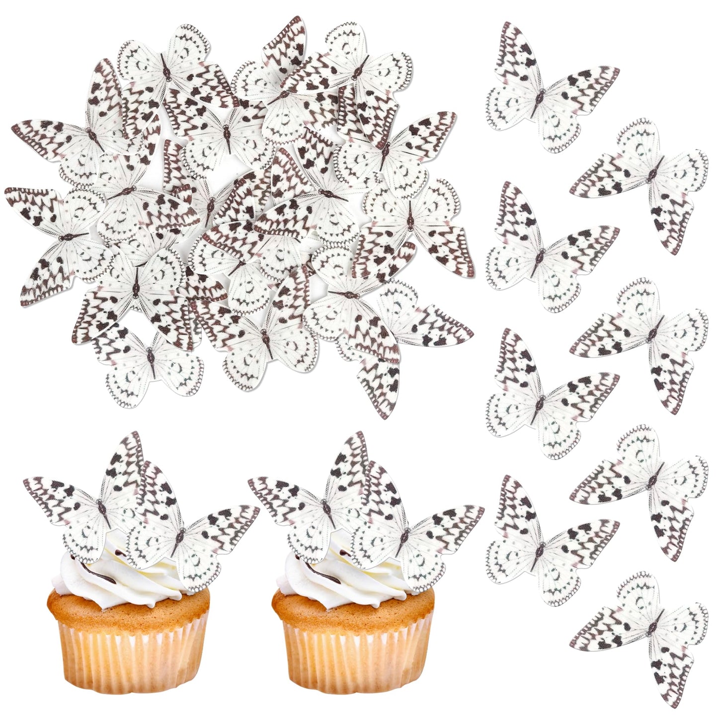 Rsstarxi 48 Pack Edible Butterflies for Cake Decorating, Silver Wafer Paper Cupcake Toppers