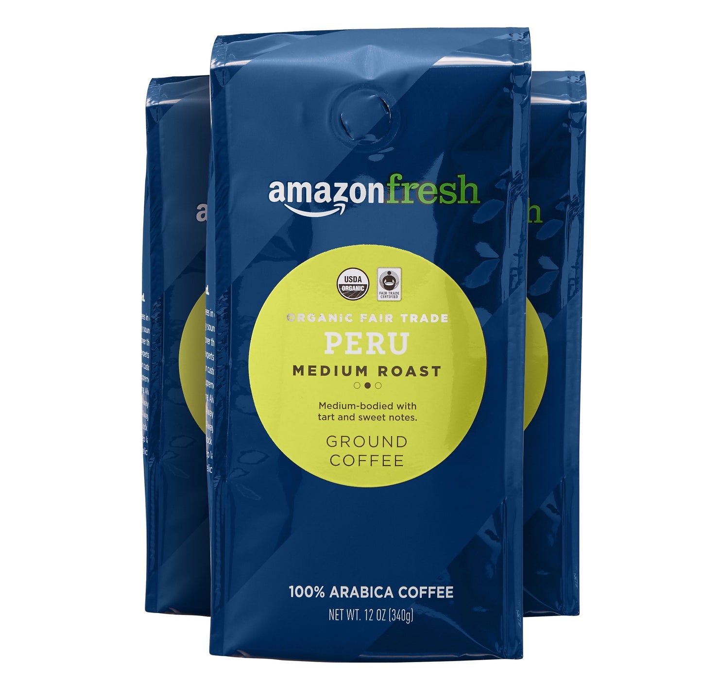 Amazon Fresh Organic Fair Trade Coffee, Medium Roast, 12 Ounce (Pack of 3)
