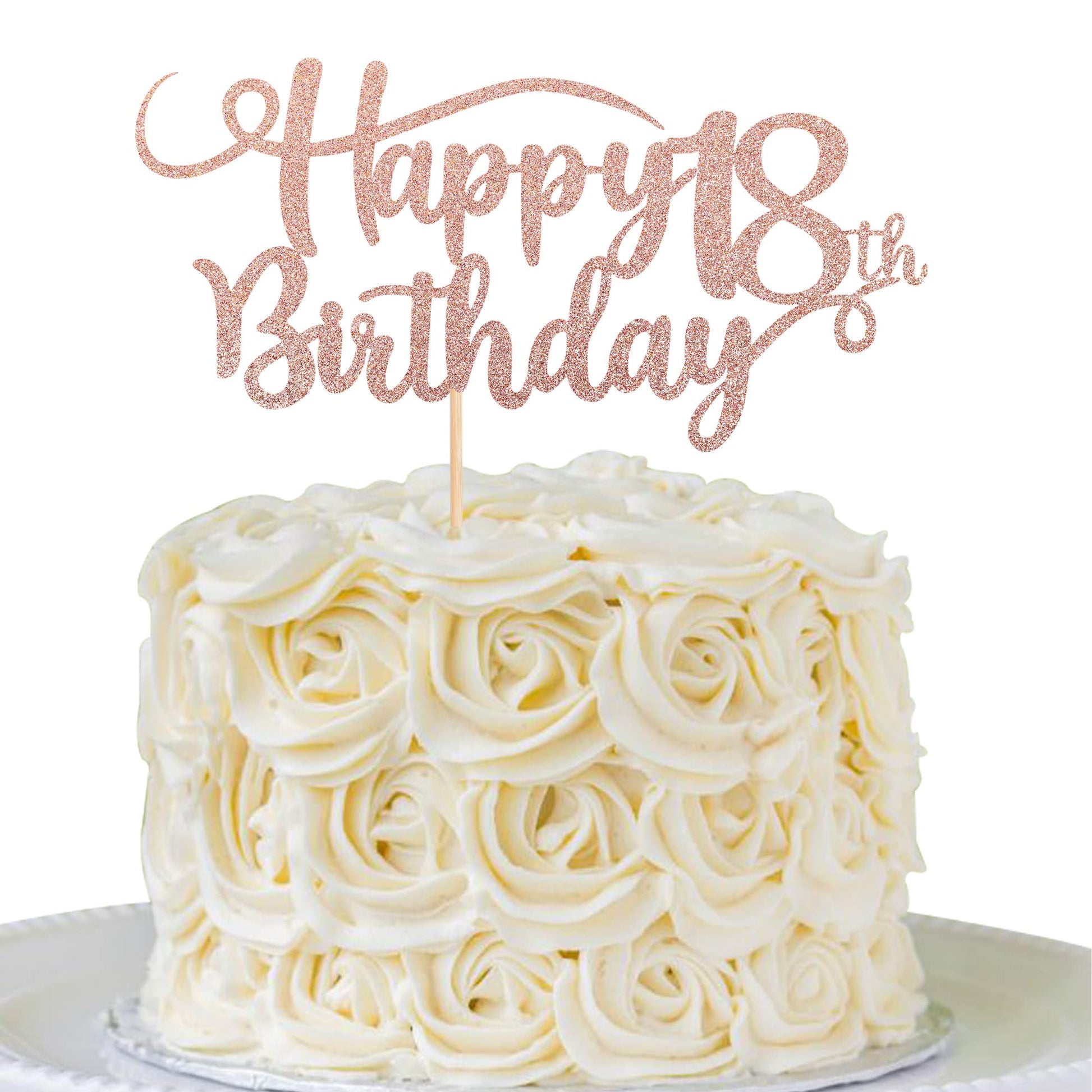 Rsstarxi Happy 18th Birthday Cake Topper Glitter Number 18 Rose Gold Paper Decoration for 18th Birthday Party Supplies