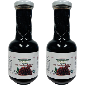 100% Organic Pomegranate Molasses 12.35 Oz Glass Bottle,(2 Pack) No Sugar Added, Vegan, NON GMO, Gluten Free and Kosher