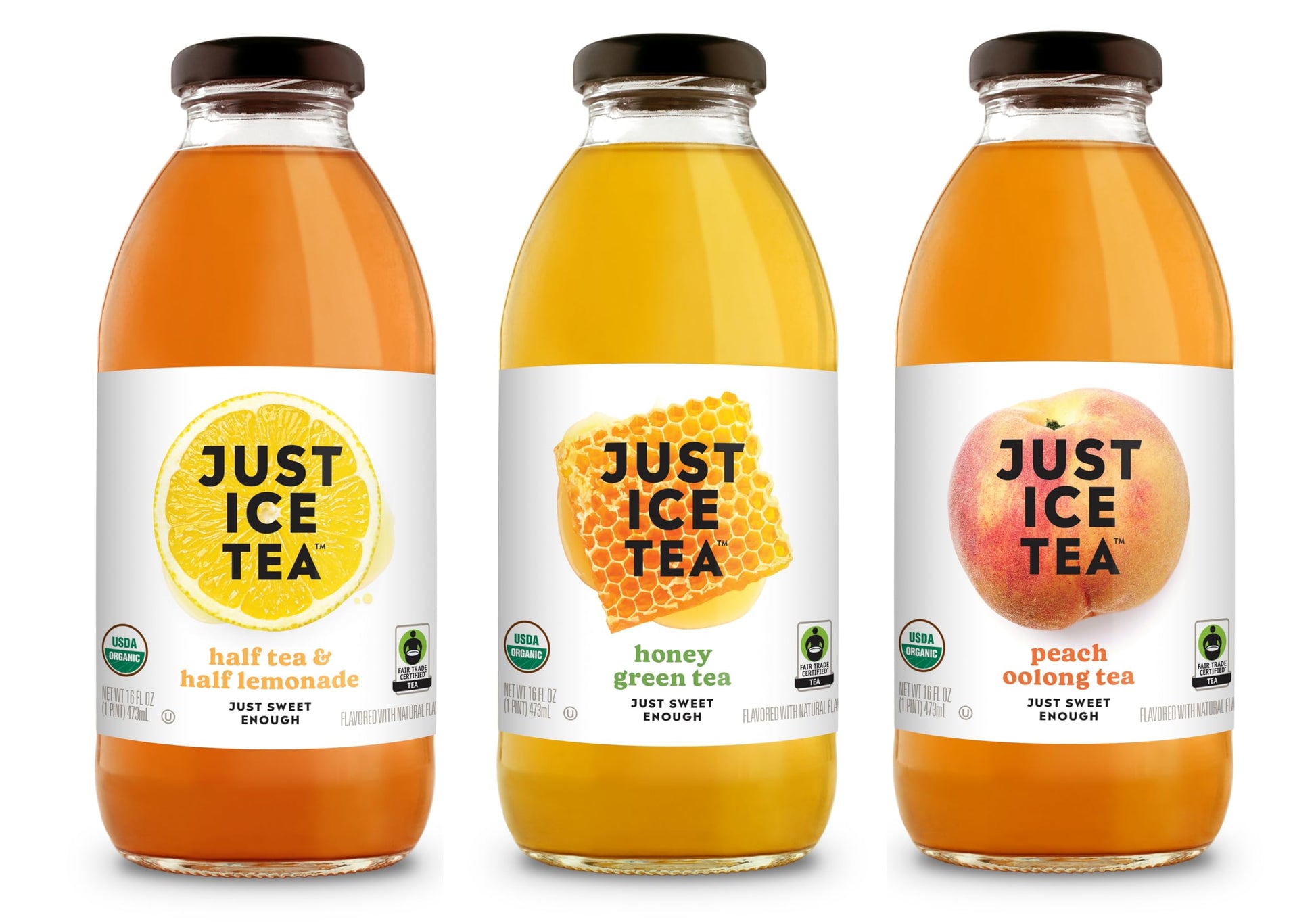 Just Ice Tea Organic Iced Tea, 3 Flavor Variety, 16 Fl Oz Glass Bottles (Pack of 12)