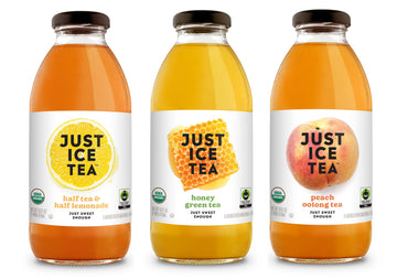 Just Ice Tea Organic Iced Tea, 3 Flavor Variety, 16 Fl Oz Glass Bottles (Pack of 12)