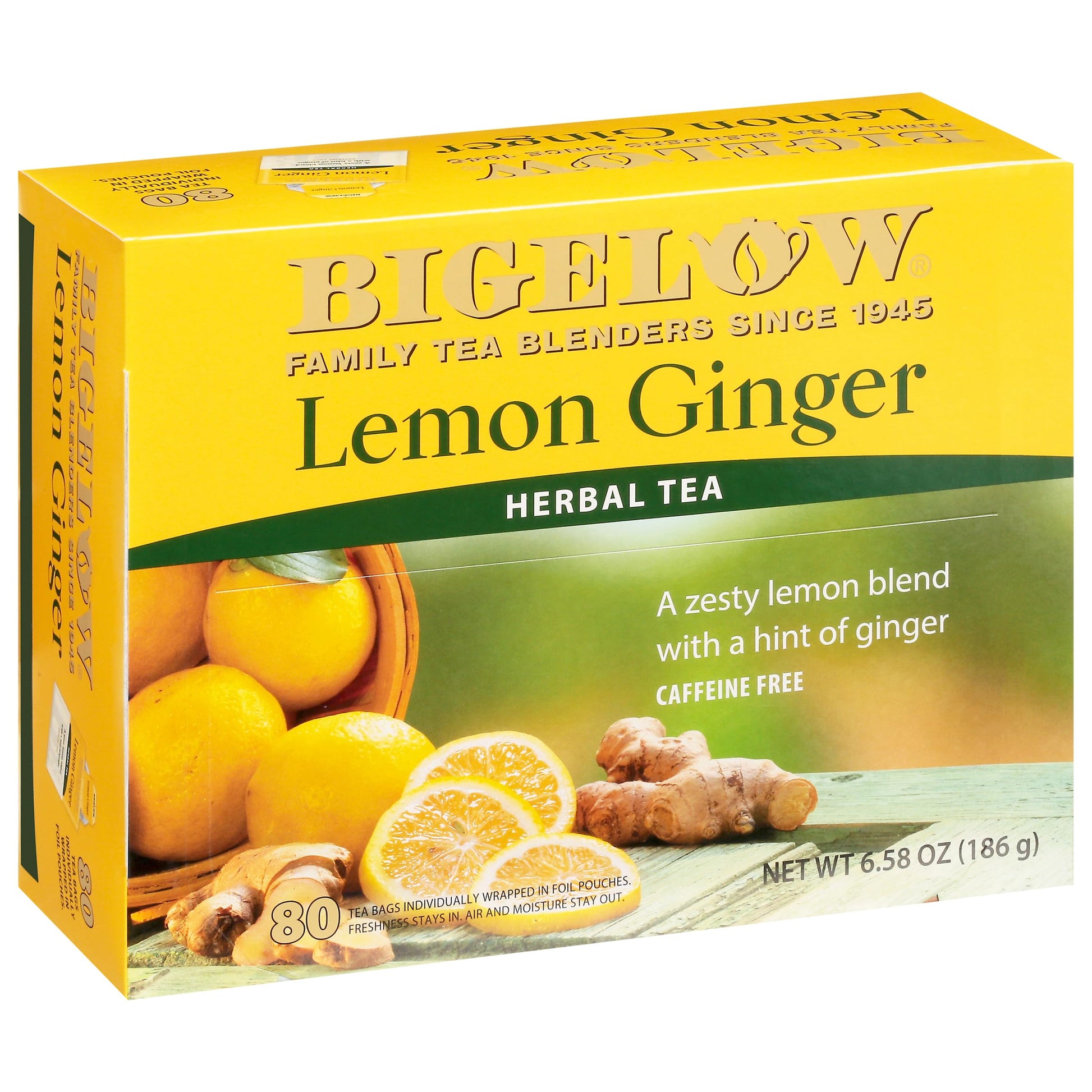Bigelow Tea Lemon Ginger Herbal Tea, Caffeine Free, 80 Count Box, Model 31008