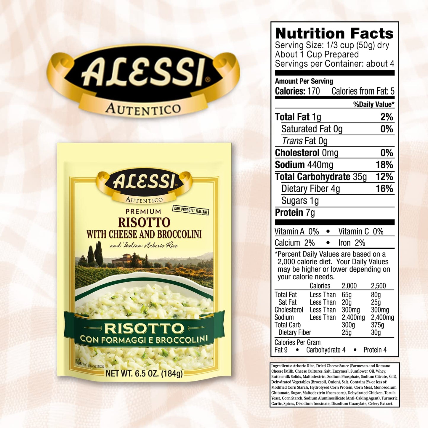 Alessi Cheese and Broccolini Risotto, 6.5 Ounce (Pack of 3)3