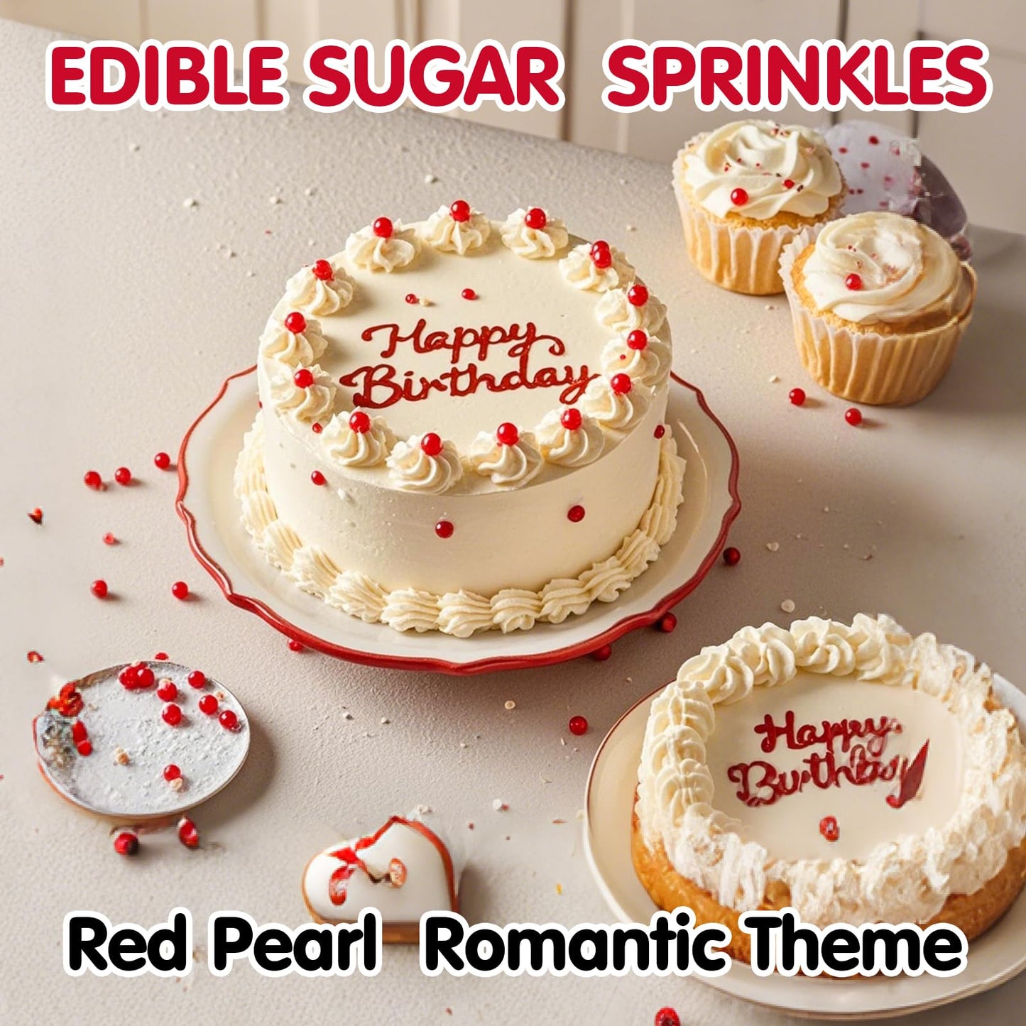 Sugarzy Edible Pearl Sugar Sprinkles for Baking, 130g, Red Pearl, Perfect for Cupcakes, Cookies, Donuts, and Party Decorations