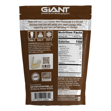 Giant Sports Keto Cheesecake Shake Mix - Delicious Low Carb, Ketogenic Diet Gluten Free Powder Mix - Works Great With Almond Mil
