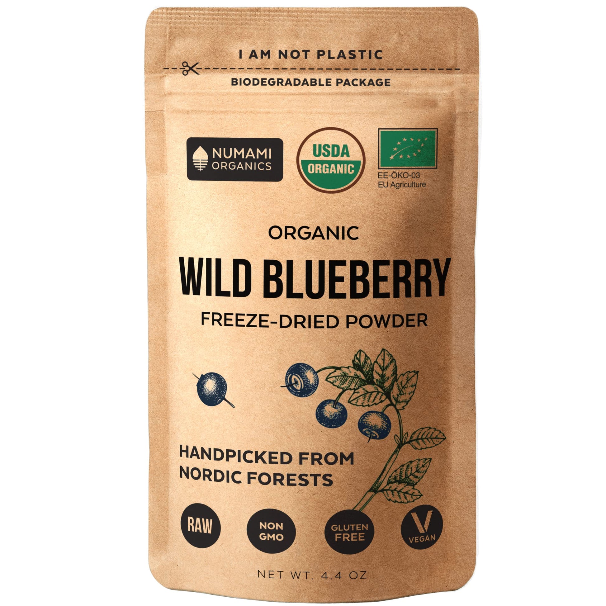 Numami Wild Blueberry Powder Organic, USDA Certified, Antioxidant Rich, 4.4 Ounce Pack