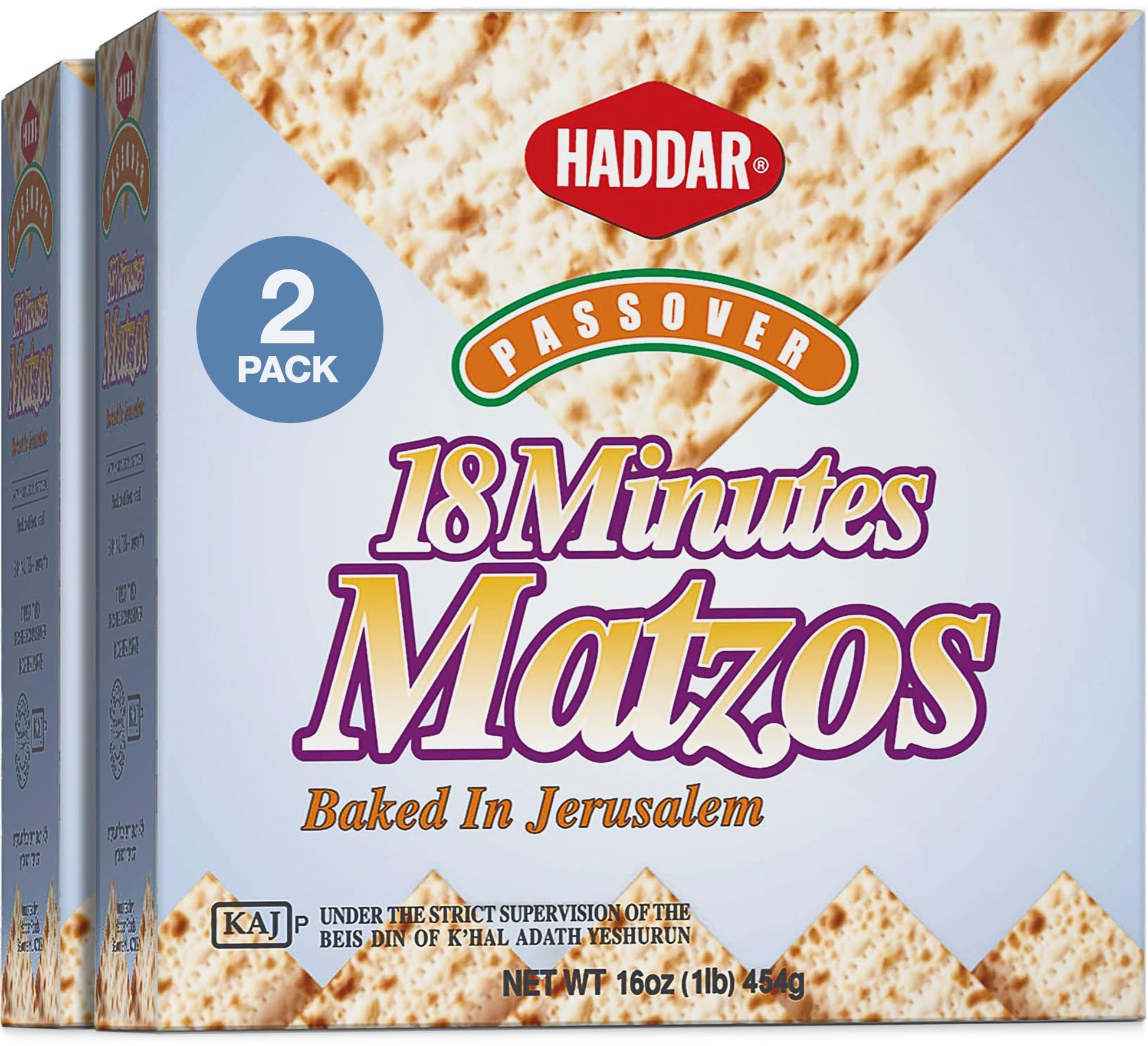 Haddar Passover Seder Matzo, Crisp & Delicious, 16 Ounce (Pack of 2), Kosher for Passover