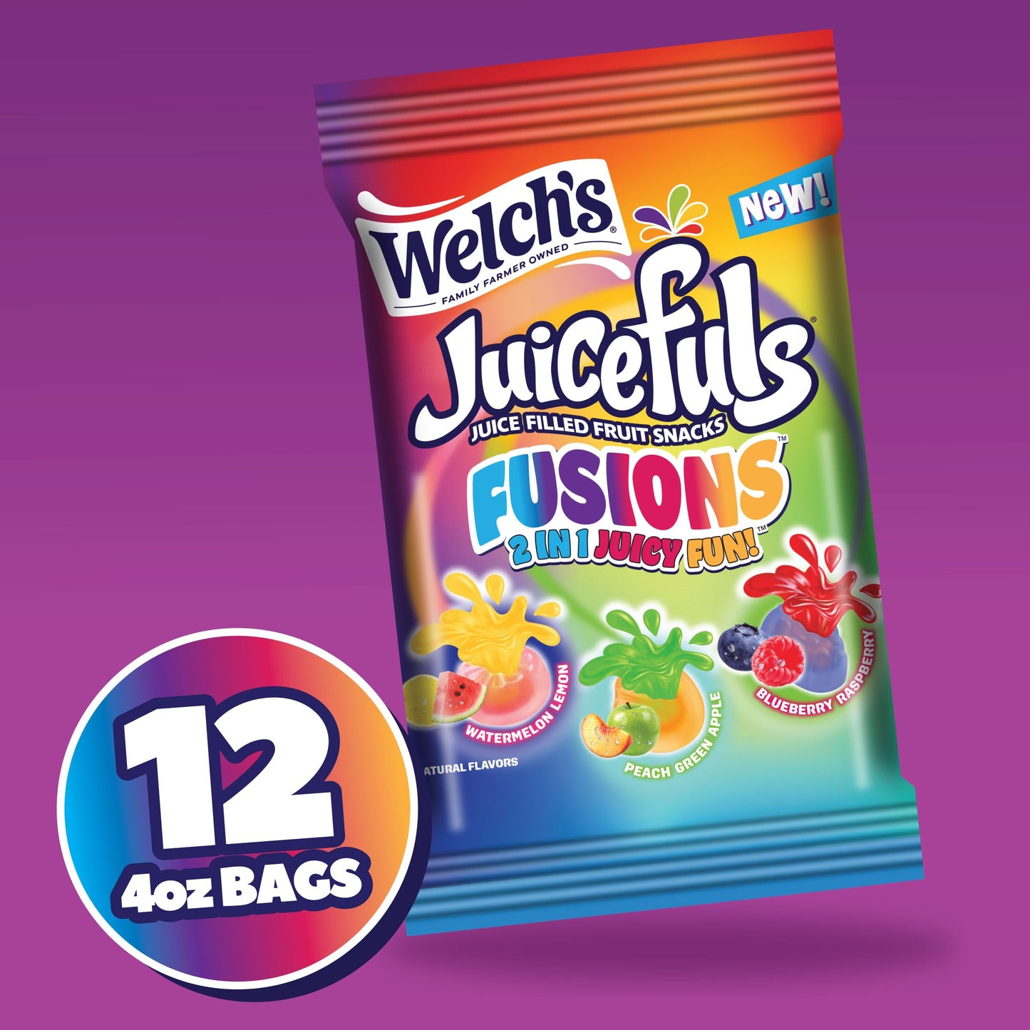 Welchs Fruit Snacks Juicefuls Fusions Assorted Fruit Flavor Bulk Pack Gluten Free 4oz (Pack of 12)