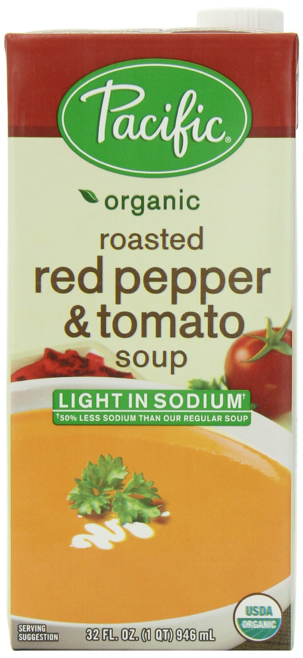 Pacific Natural Foods Light Sodium Organic Soup, Roasted Red Pepper and Tomato, 32-Ounce Cartons (Pack of 3)