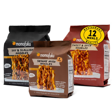 Momofuku Ramen Noodle Variety Pack by David Chang, 12 Meals Air-Dried Instant Noodles with Sauce