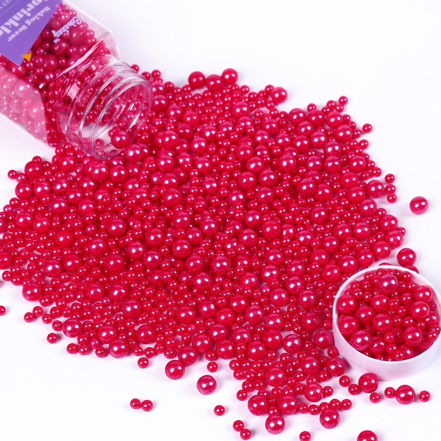 Cobakey Christmas Red Sprinkles for Cake Decorations 3.52 ounce Edible Pearl Sugar Sprinkles for Cupcake Toppers Wedding Party V