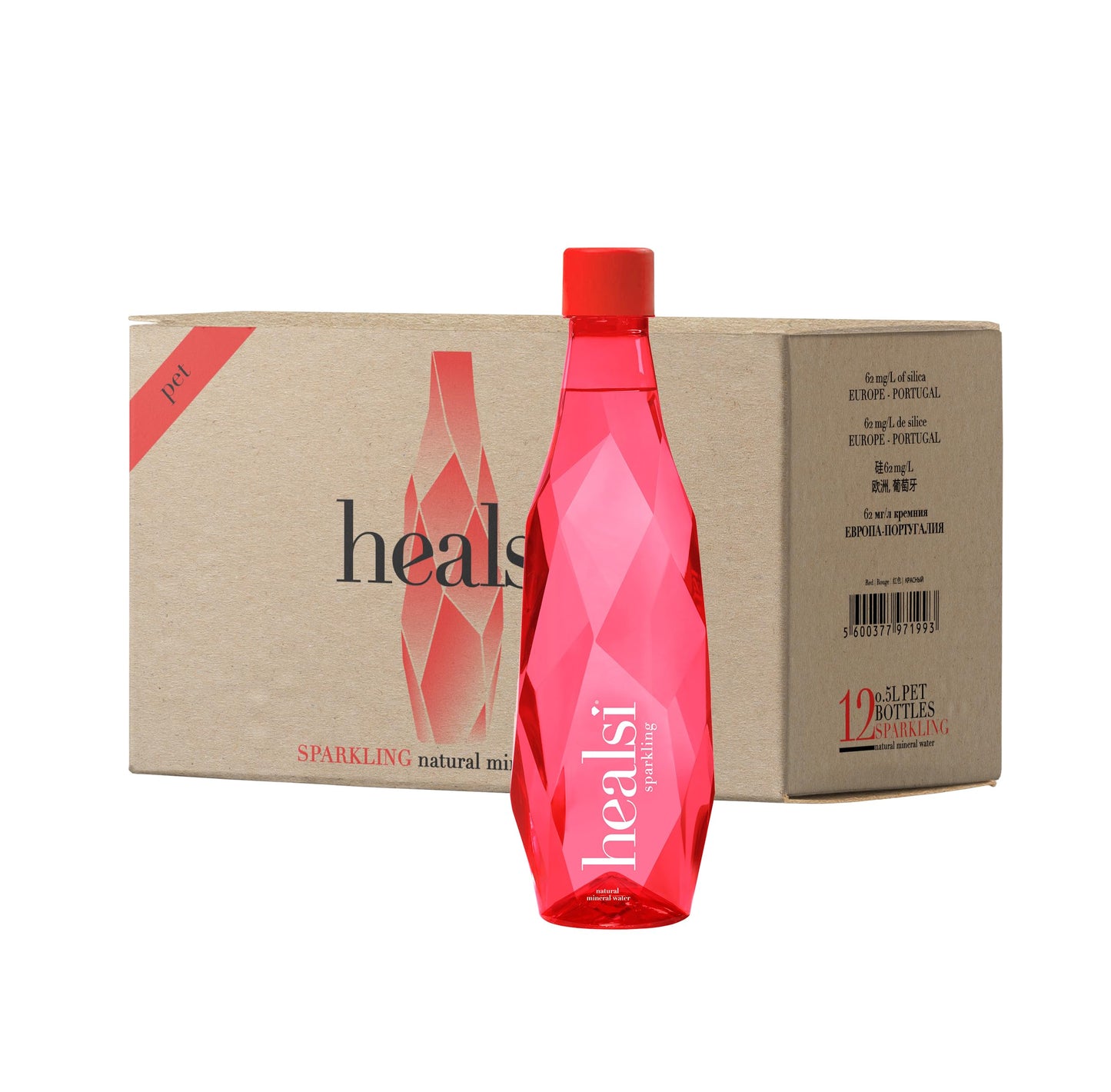 Healsi Natural Artesian Sparkling Water, pH7, 12 x 16.9 fl oz, Sparkling Red PET, Model I-0816