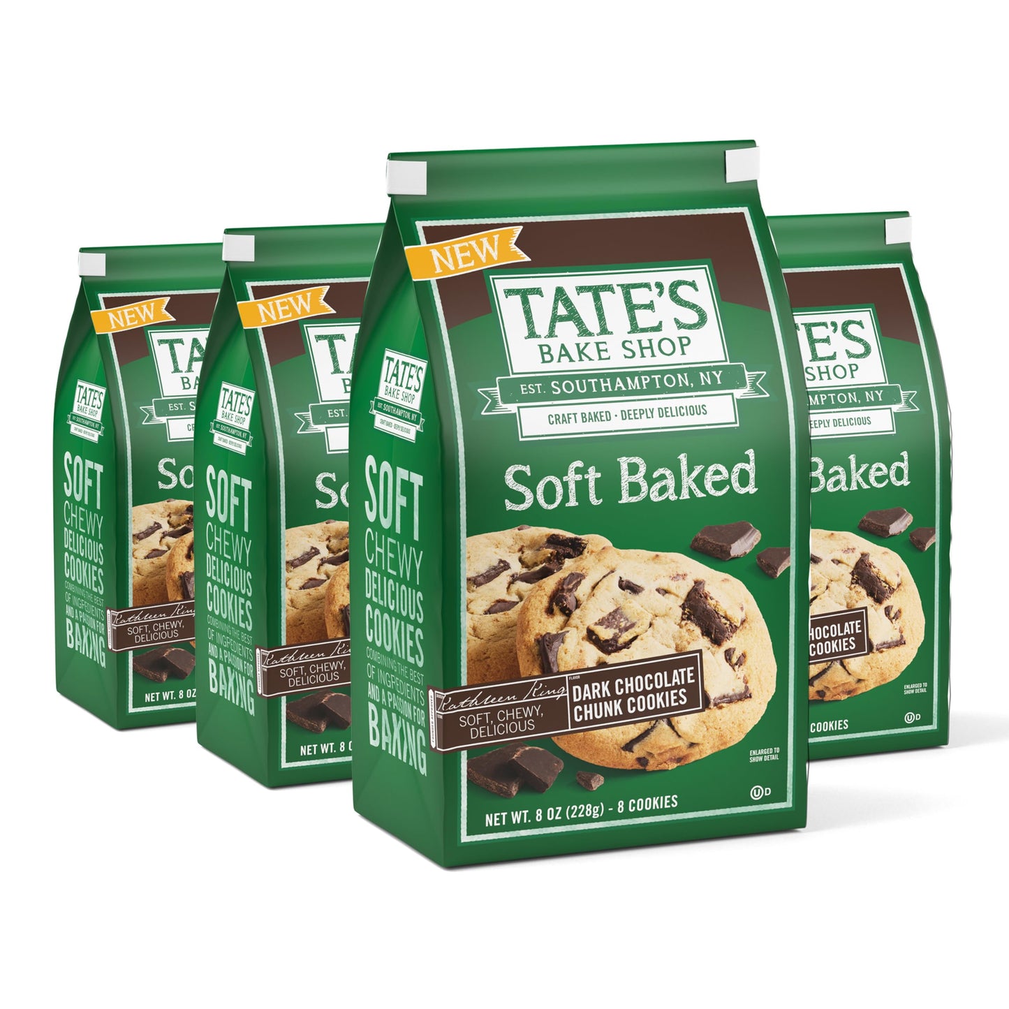 Tates Bake Shop Soft Baked Cookies, Dark Chocolate Chunk, 4 Bags, 8 oz Each, 10 x 15 x 8 inches