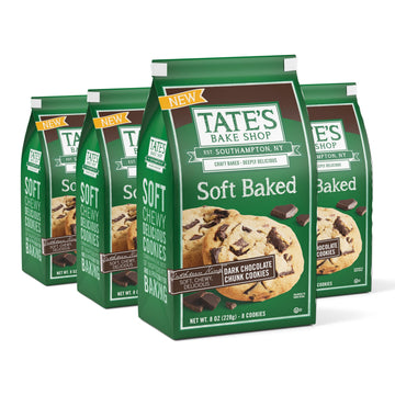 Tates Bake Shop Soft Baked Cookies, Dark Chocolate Chunk, 4 Bags, 8 oz Each, 10 x 15 x 8 inches