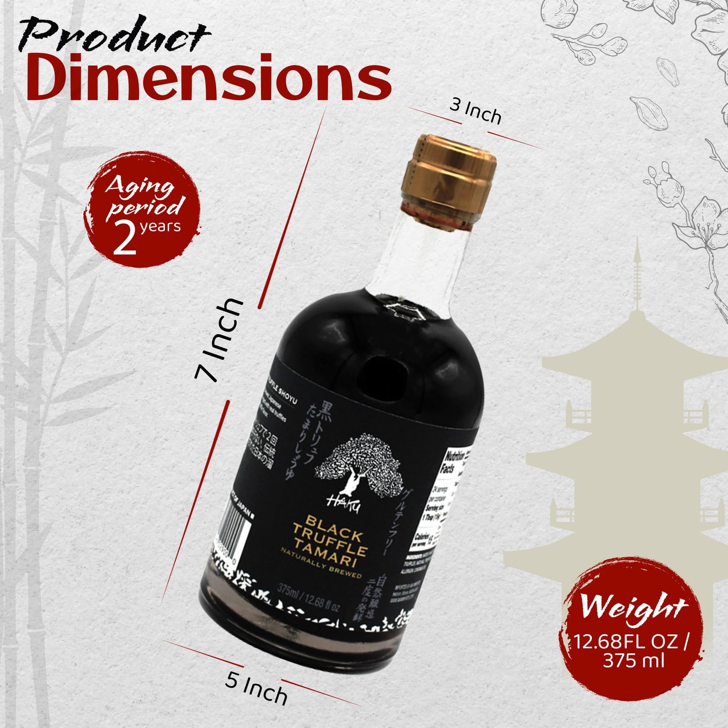 Haku Black Truffle Tamari Naturally Brewed Aged 2 Years, 12.68 Oz (375 Ml) - Traditional Gourmet Dipping Sauce & Marinade For Su