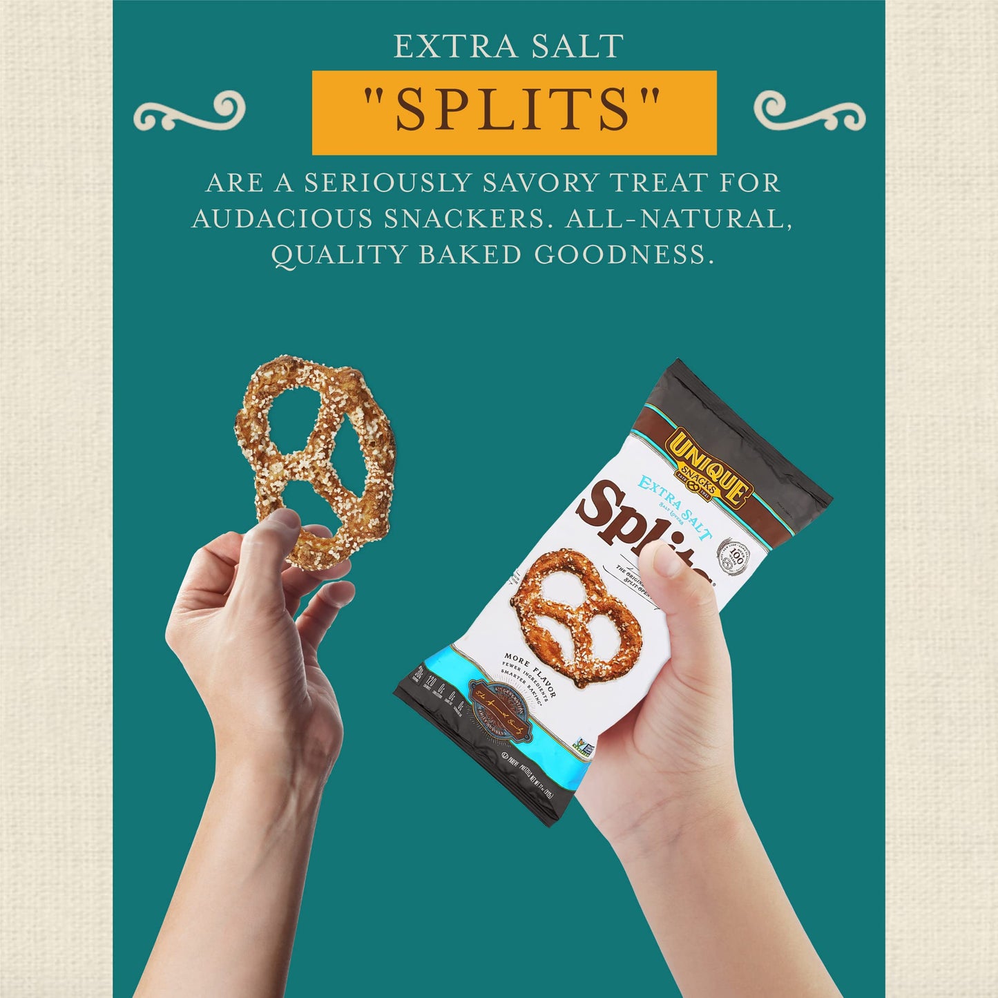 Unique Snacks Extra Salt Pretzels, Original Split-Open, 11 Oz. Bag, Pack of 3, OU Kosher, Non-GMO