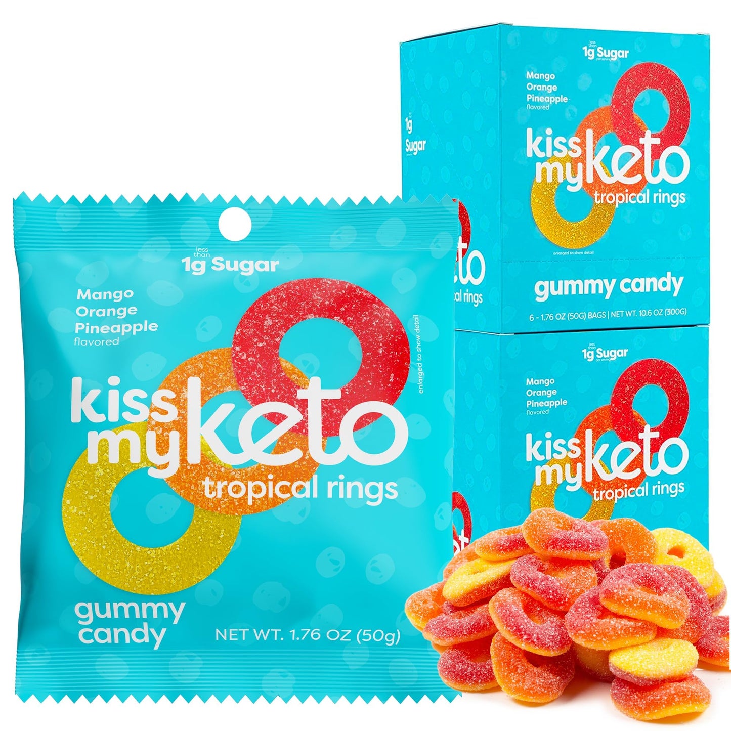 Kiss My Keto Sugar Free Gummies, 12-Pack, High Fiber, 2g Net Carbs, Vegan, Orange