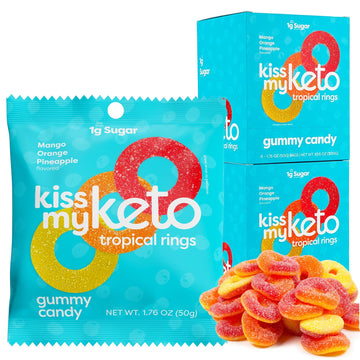 Kiss My Keto Sugar Free Gummies, 12-Pack, High Fiber, 2g Net Carbs, Vegan, Orange