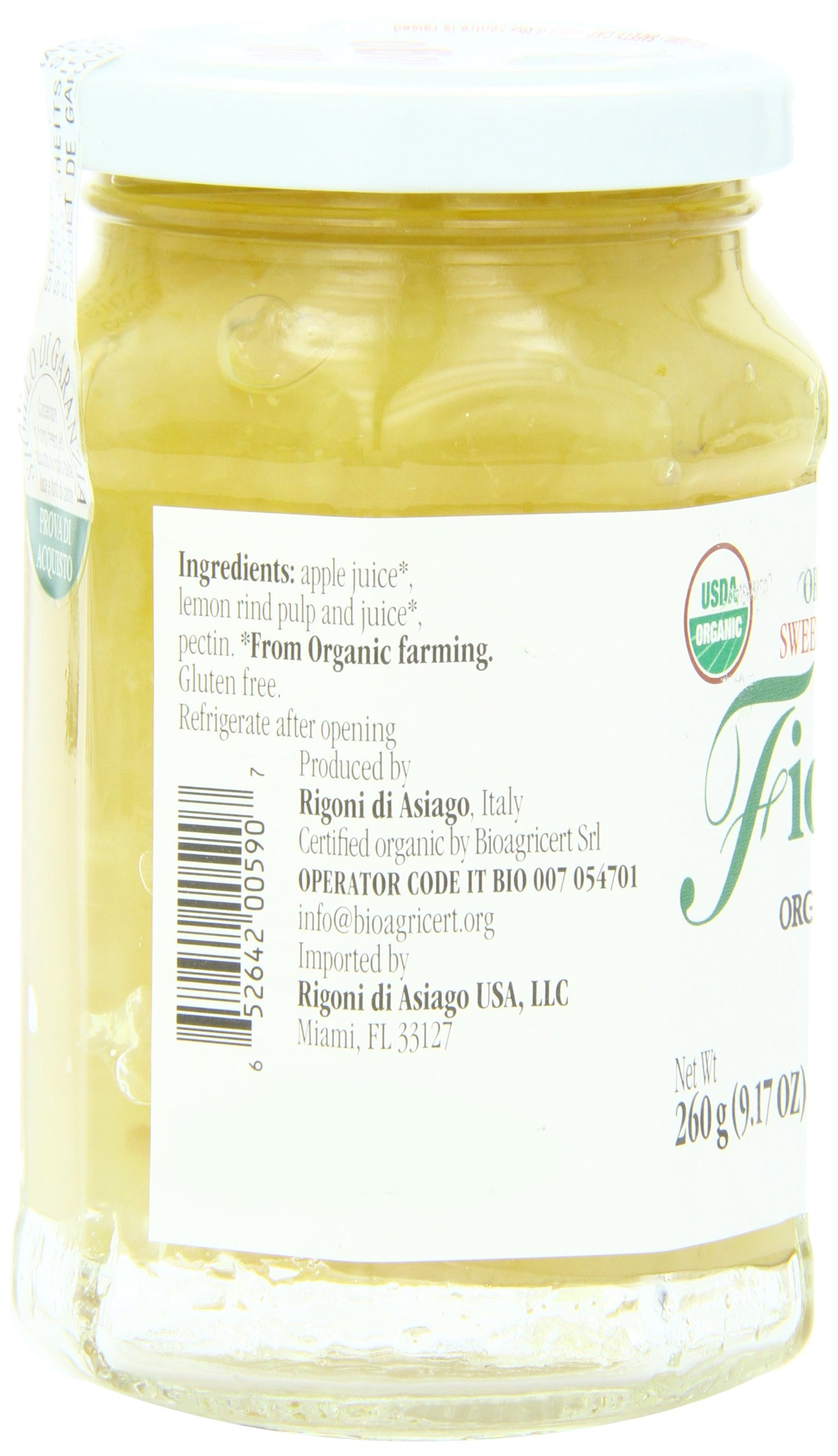 Rigoni Di Asiago Fiordifrutta Organic Fruit Spread, Lemon, 9.17 Ounce