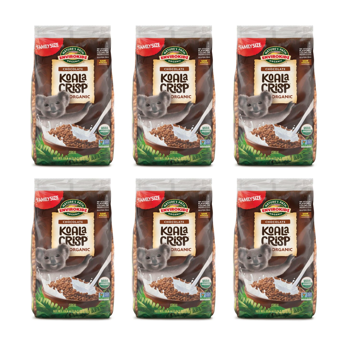 Envirokidz Koala Crisp Organic Chocolate Cereal, 1.6 Lbs. Earth Friendly Package (Pack Of 6), Gluten Free, Non-Gmo, Fair Trade,