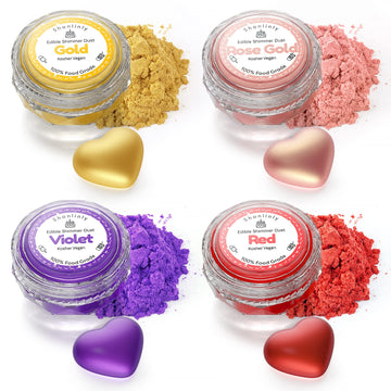 Luster Dust Edible Set 4 Colors - Food Grade Edible Glitter for Drinks Vegan Shimmering Powder Food Coloring for Cake Decorating