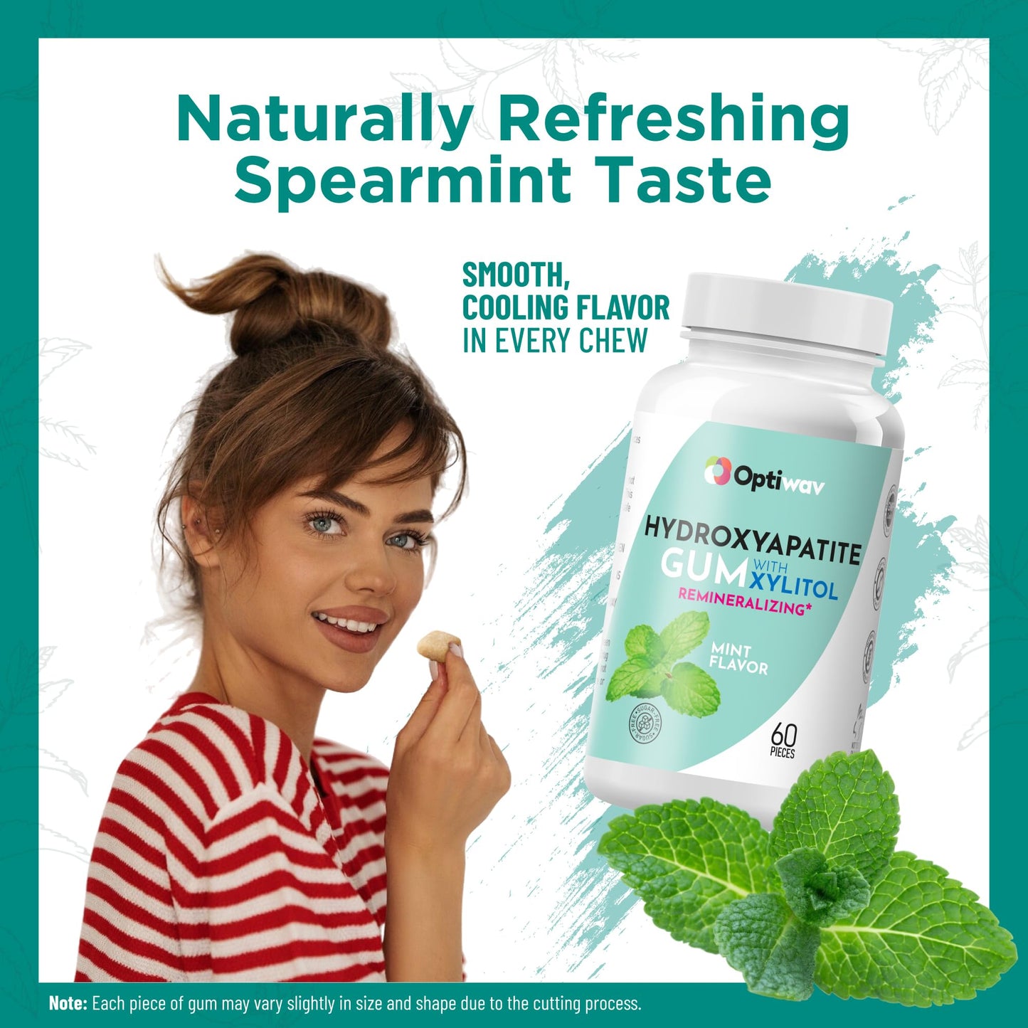 Optiwav Nano Hydroxyapatite Remineralizing Gum - Teeth Mineralizing Re-Mineralizing Chewing Gum with Nanohydroxyapatite & Xylitol - Cavity Reversing Sugar Free Mint Gum for Oral Health & Fresh Breath