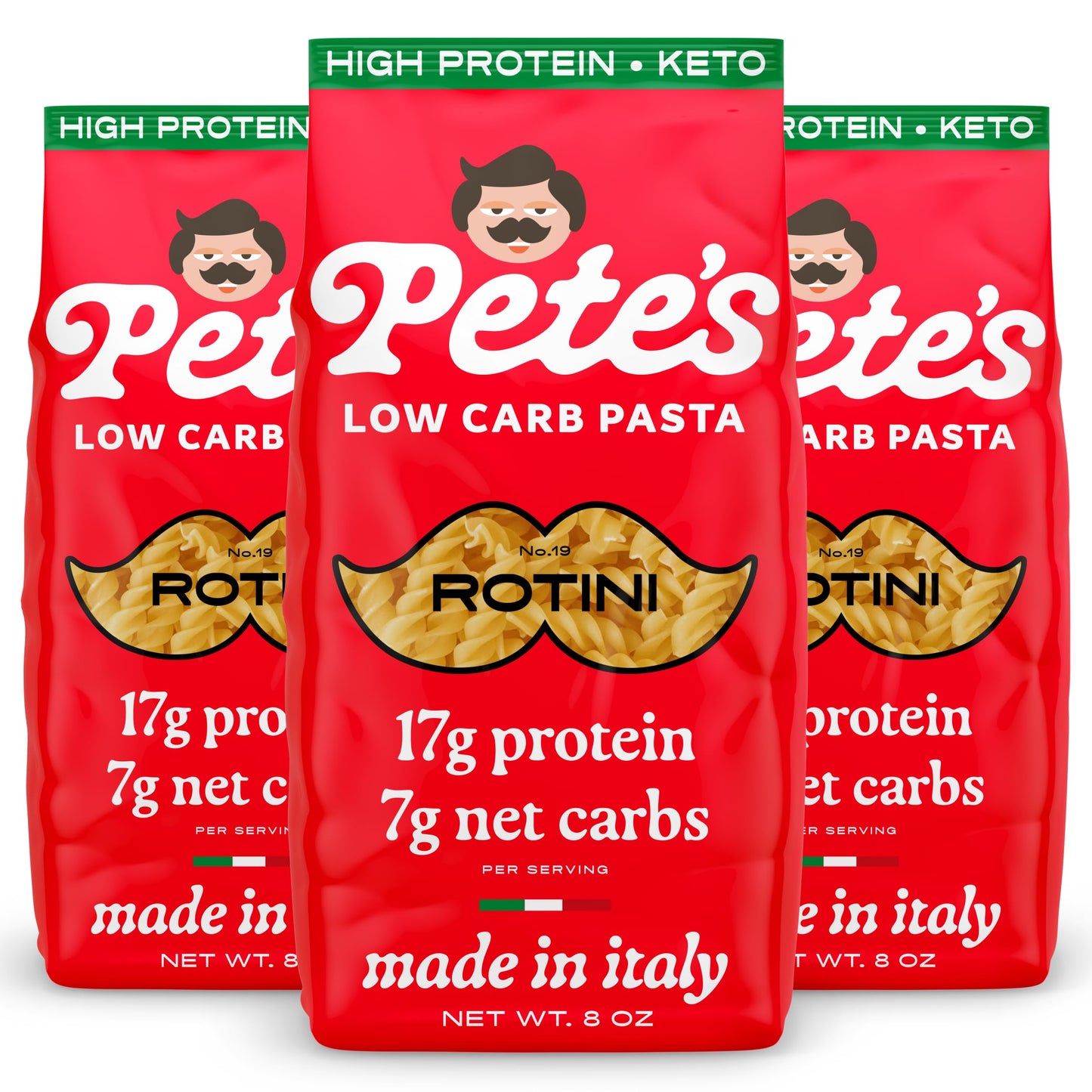 Pete'S Pasta 3 Pack Rotini Noodles Pasta 8Oz - 7G Low Carb Pasta - 17G High Protein Pasta - Authentic Italian Keto Pasta Noodles