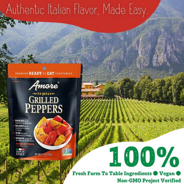 Amore Vegan Bell Peppers - Non Gmo Certified Ready-To-Eat Herb Infused Vegetables In Resealable Bags 4.4Oz (Pack Of 10)