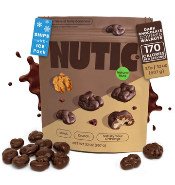 Nutic Dark Chocolate Covered Walnuts - 2 Lb, Premium Roasted Walnuts Drenched In Rich Dark Chocolate, Irresistible Gourmet Treat