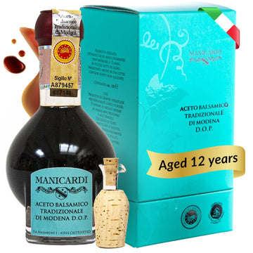 MANICARDI Traditional Balsamic Vinegar of Modena PDO Affinato Aged 12 Years - Aged Italian Vinegar Perfect for Snacks, Pasta, Ve