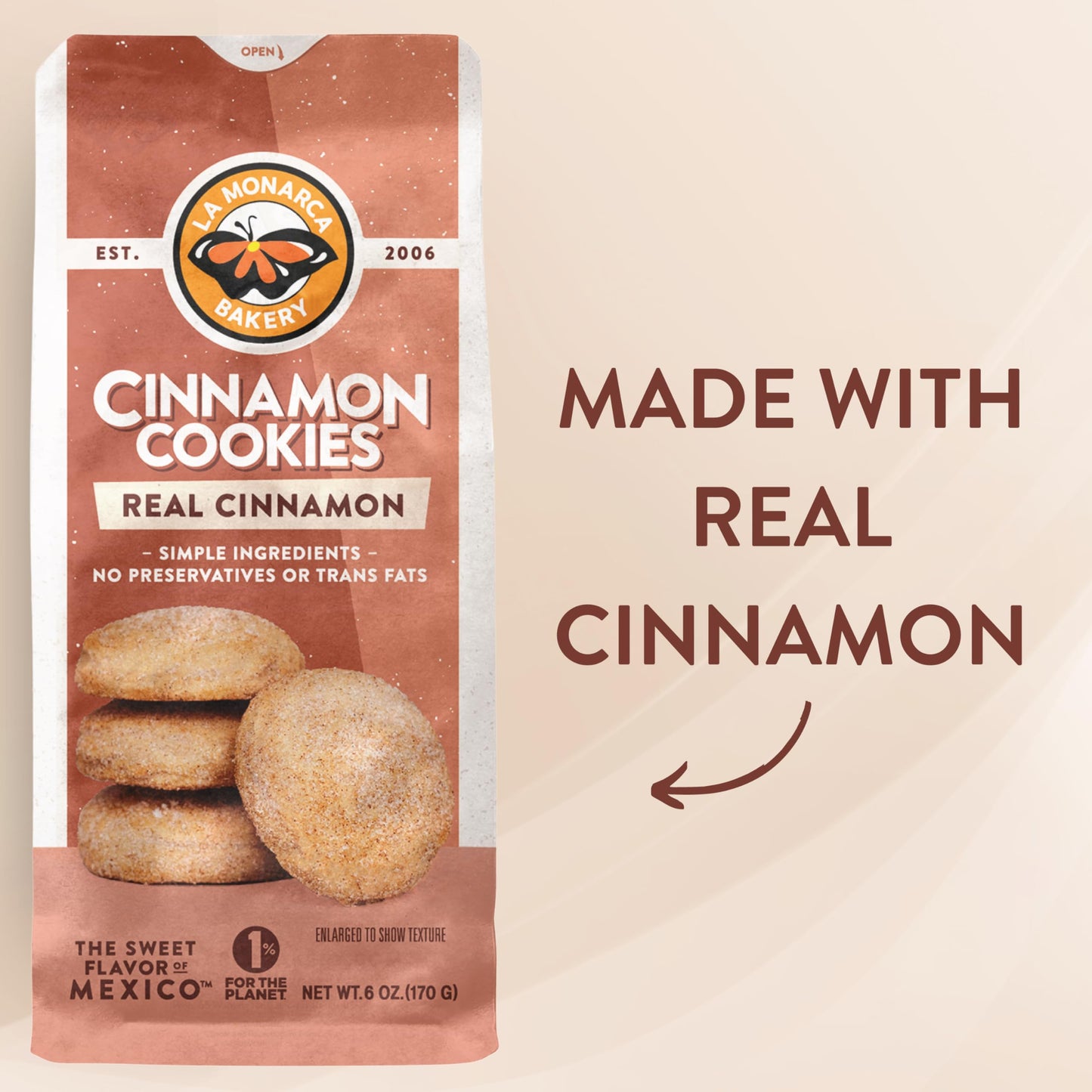 Cinnamon Cookies, 6 Ounce (Pack Of 3), Mexican Shortbread Cookies Lightly Dusted With Cinnamon And Sugar By La Monarca Bakery