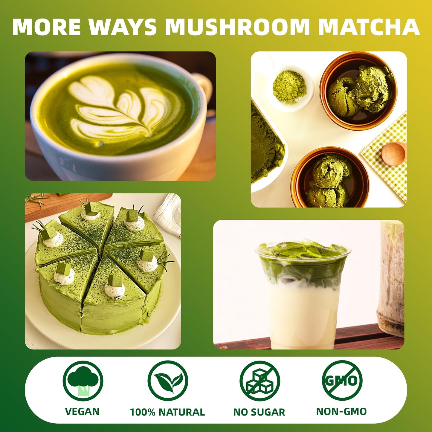 Mushroom Matcha, 10 Superfood Mushroom Powder Blend With Japanese Ceremonial Grade Matcha, Mushroom Coffee Alternative For Energ