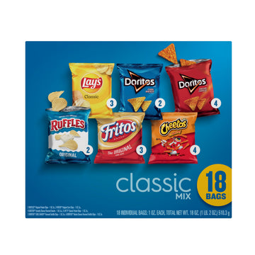 Frito-Lay Snacks Classic Mix Chips Variety Pack, Doritos, Lays Ruffles, Cheetos, Fritos, 18 Count(Pack of 1) (Assortment May Va