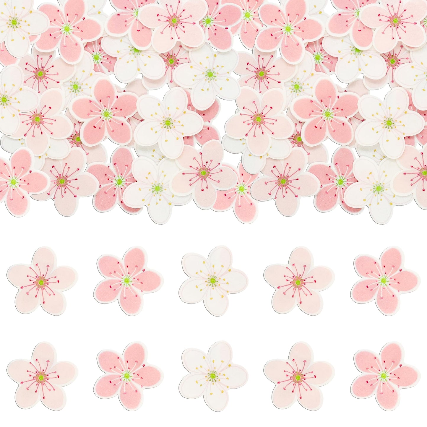 Gyufise 54Pcs Edible Flowers Cake Decorations Pink Edible Cherry Blossoms Cupcake Toppers Wafer Paper Flowers Cupcake Picks For
