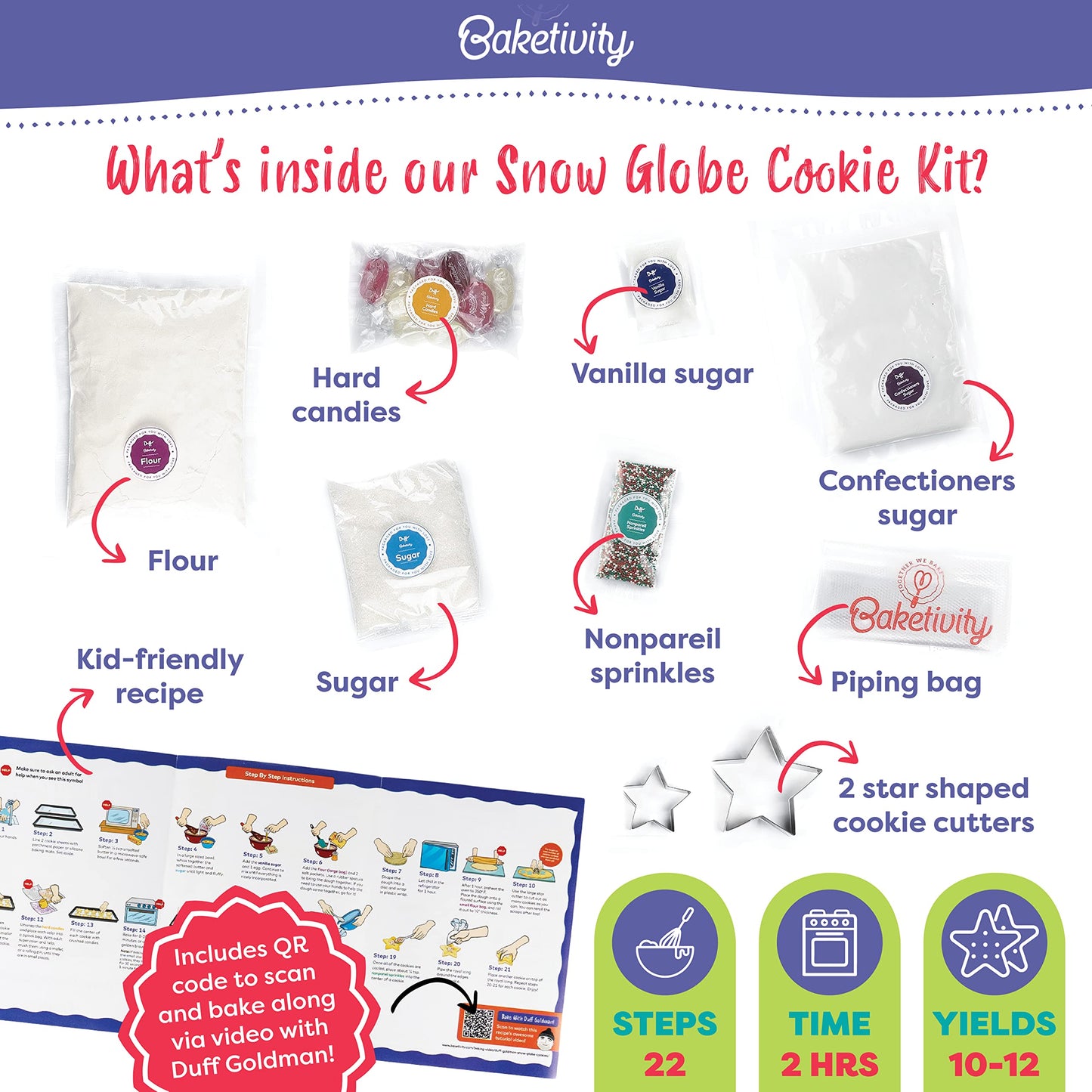 Baketivity Snow Globe Cookies Baking Kit - Duff Goldman Cooking Recipe - Diy Family Fun Cookie Making Kit - Pre Measured Ingredi