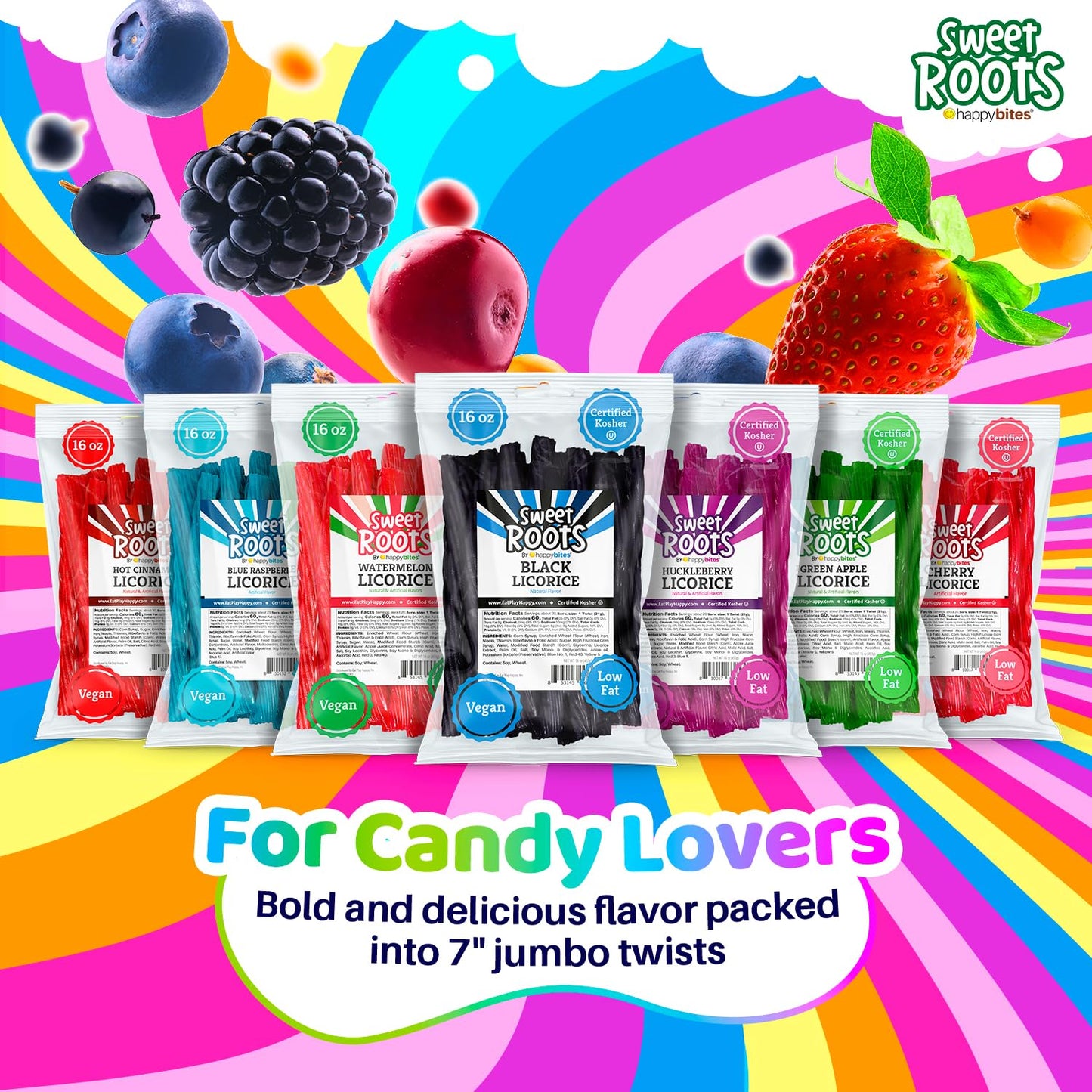 Sweet Roots Green Apple Licorice Twists (16 Oz / 1 Bag) - Jumbo Size - Made With Real Fruit Juice Concentrate - Certified Kosher