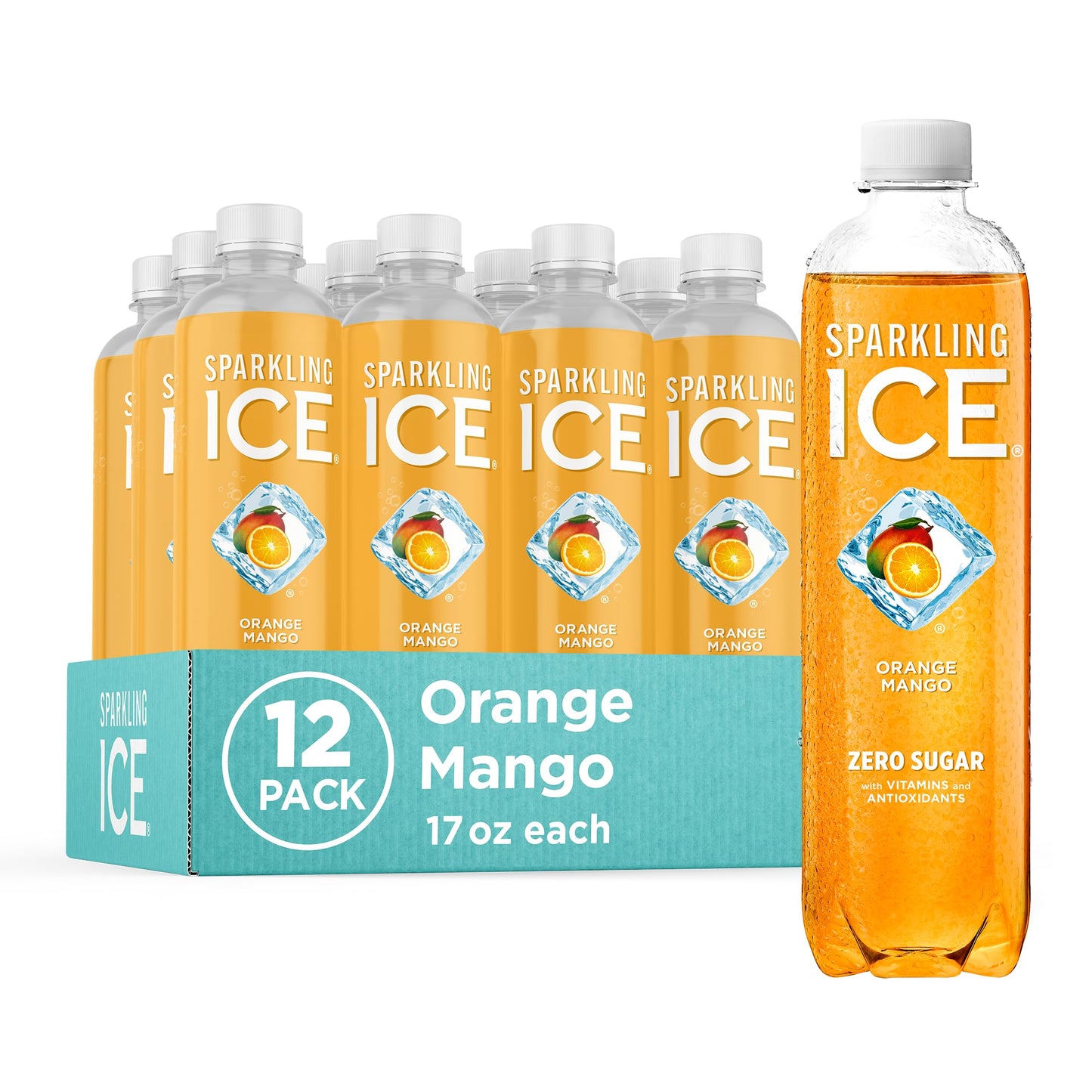 Sparkling Ice Orange Mango Sparkling Water, Zero Sugar, 17 Fl Oz Bottles, Pack of 12