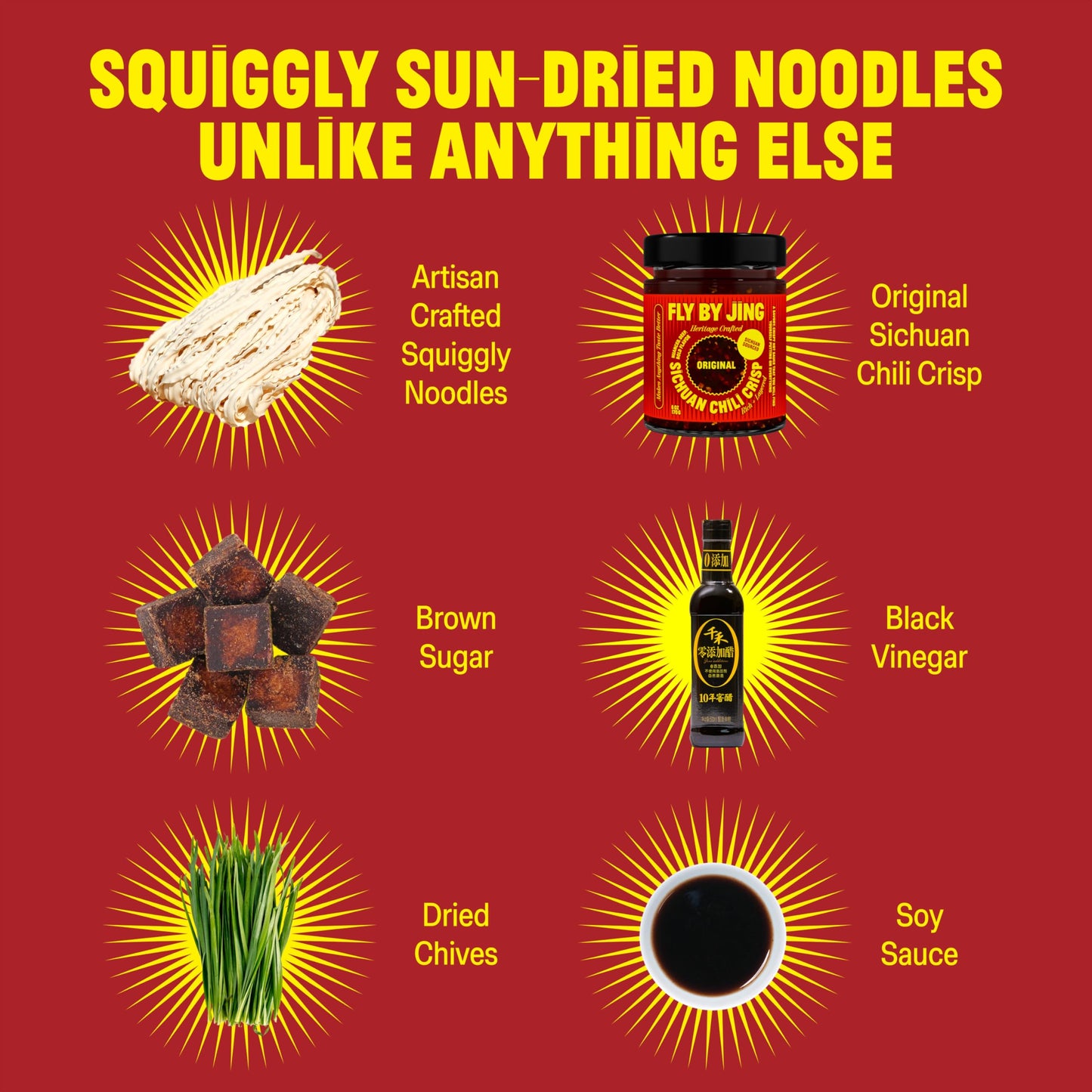 FLYBYJING Chili Crisp Noodles - Sun-Dried  Wavy Asian Instant Noodles Tossed in Sichuan Chili Crisp Sauce - Ready in 6 Minutes - Vegan  High Protein  No MSG  4.02 oz (Pack of 6)