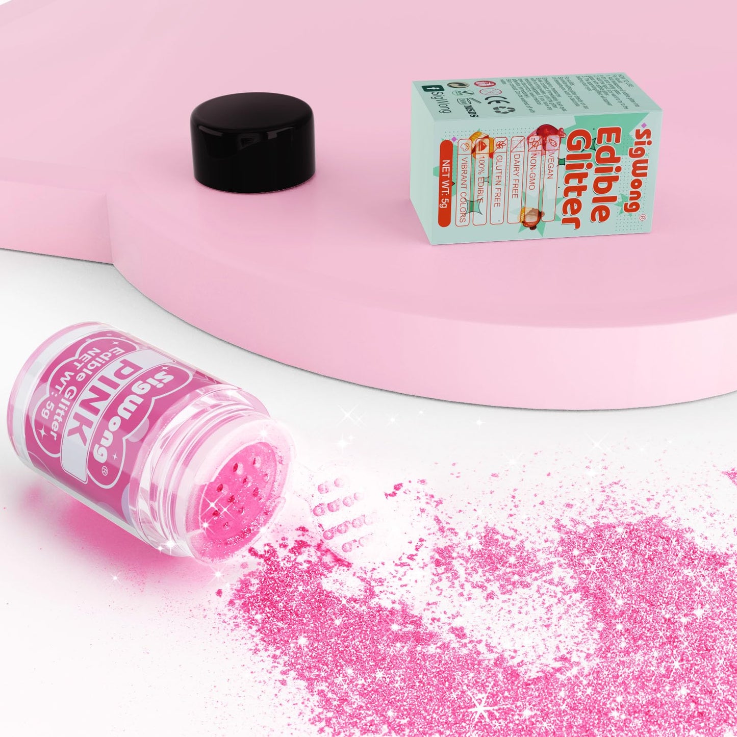 Pink Edible Glitter - 5G Food Grade Cake Decorating Shimmering Glitter, Edible Sprinkle Luster Dust For Drinks, Chocolates, Fond