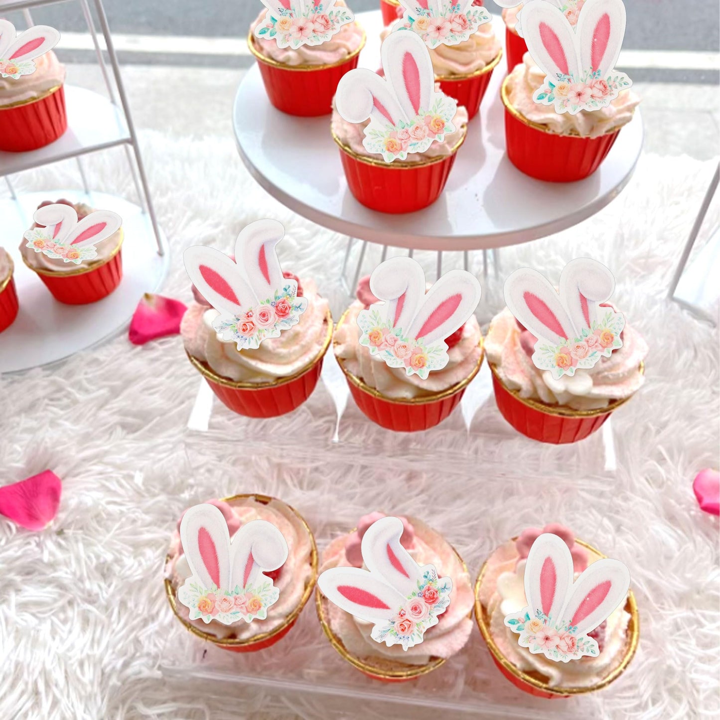 Keaziu 40-Pack Edible Wafer Paper Cupcake Toppers for Easter Bunny Party Decorations - Ears