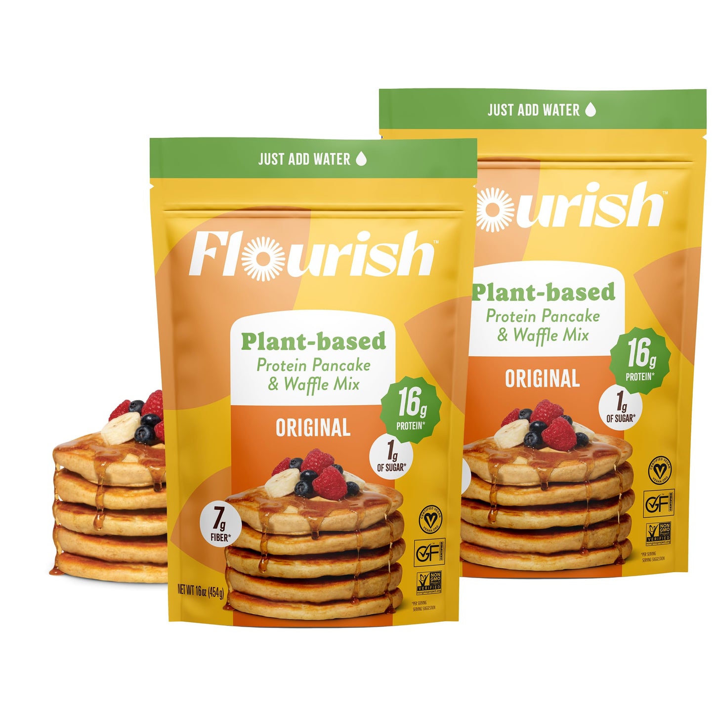 Flourish Plant-Based Protein Pancake & Waffle Mix, Gluten-Free, Dairy-Free, Nut-Free, Soy-Free, Vegan, Non-GMO, All-Natural Supe