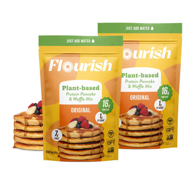 Flourish Plant-Based Protein Pancake & Waffle Mix, Gluten-Free, Dairy-Free, Nut-Free, Soy-Free, Vegan, Non-GMO, All-Natural Supe